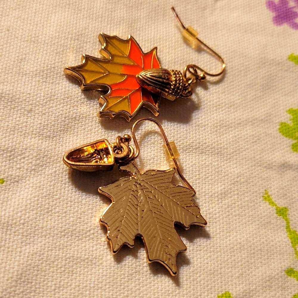 Autumn Leaf and Acorn Earrings